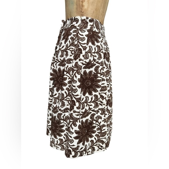 Talbots linen brown and cream floral A-line skirt size 10 - Picture 4 of 6